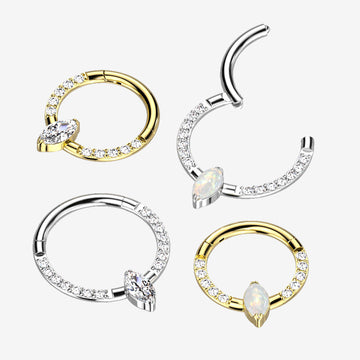 Detail View 1 of Implant Grade Titanium Golden Marquise Sparkle Gem Lined Clicker Hoop Ring-Clear Gem